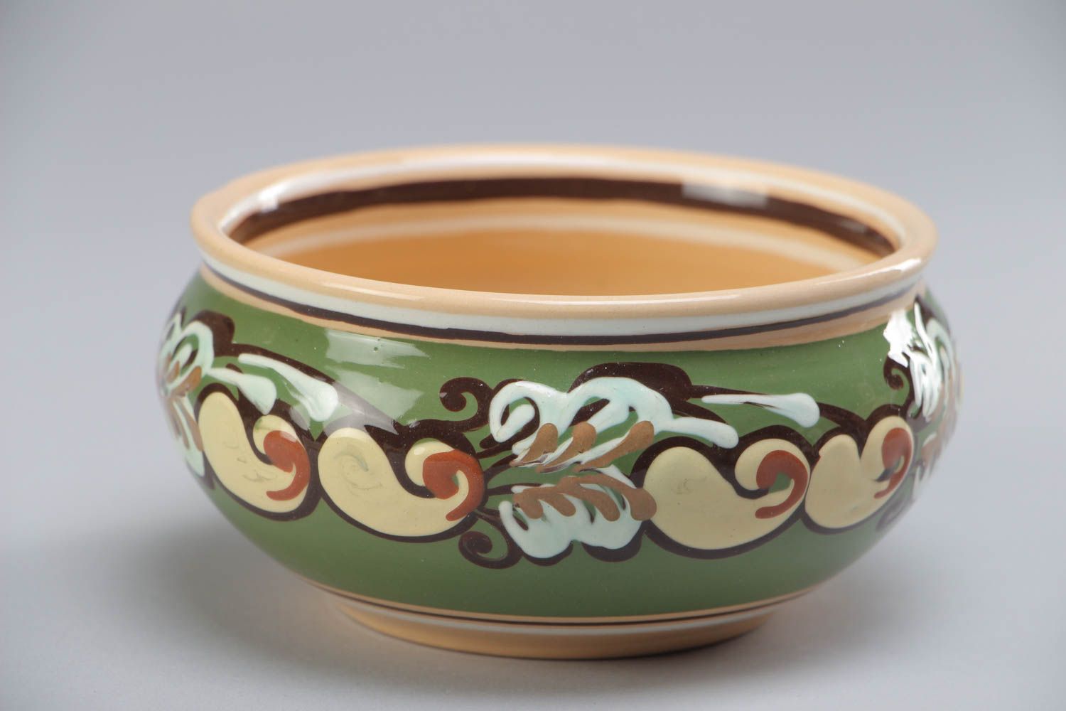 Handmade small ceramic bowl 350 ml painted with colorful glaze in ethnic style photo 2