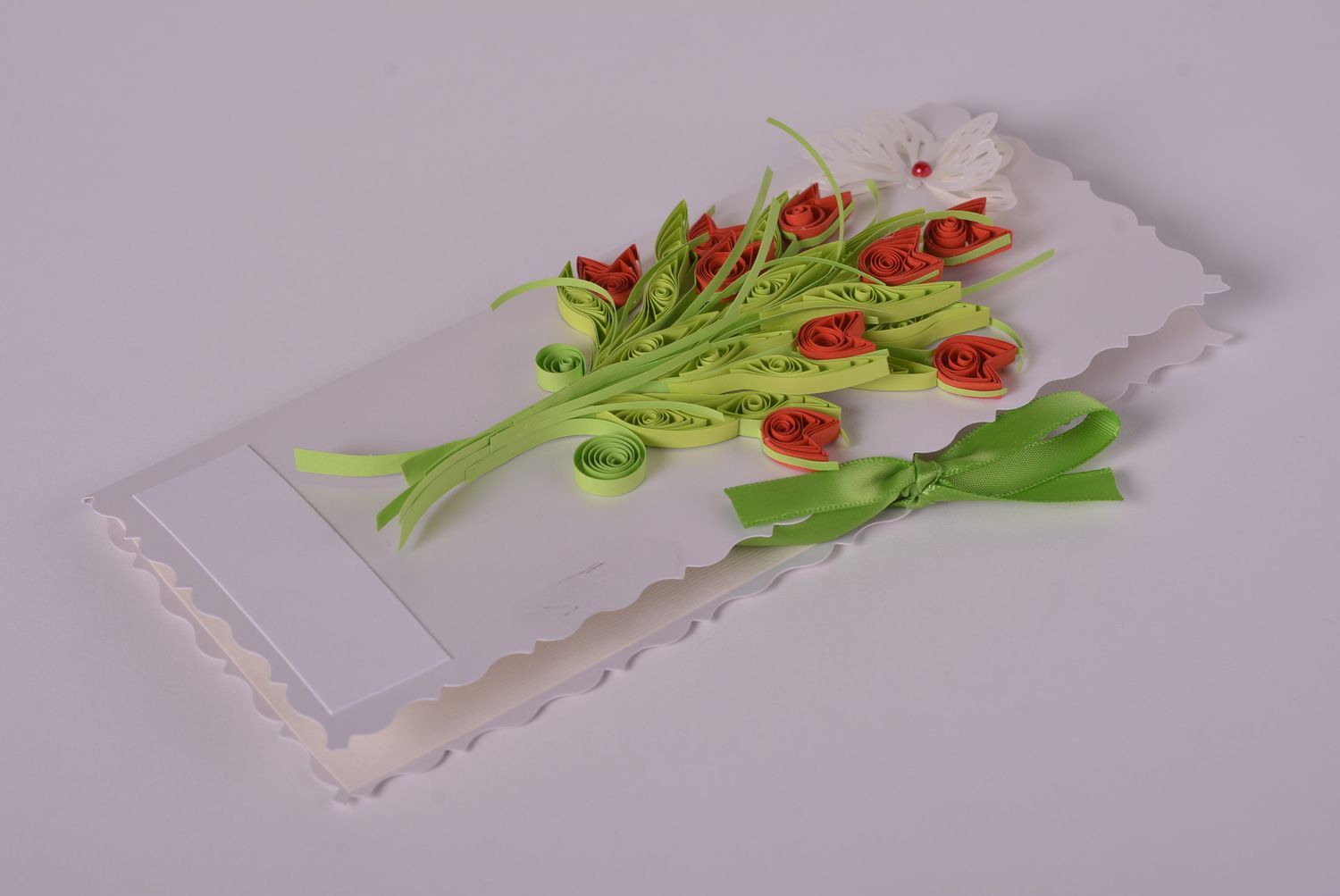 Carte de voeux quilling faite main bouquet de fleurs papillon Petit cadeau photo 1