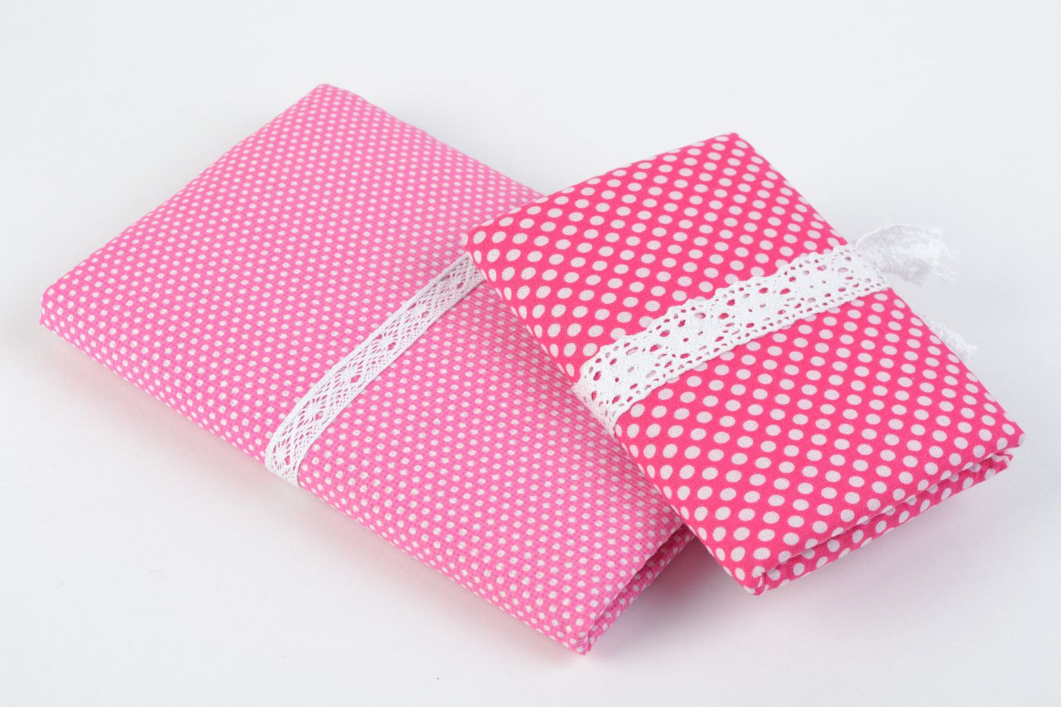 Ensemble de carnets avec couverture en tissu rose à pois faits main 2 pièces photo 5