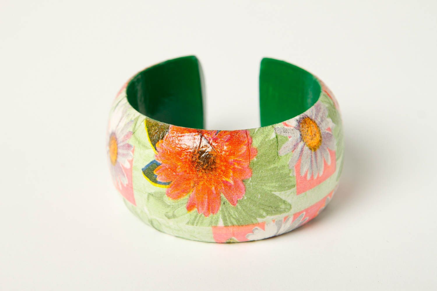 Brazalete artesanal regalo perzonalizado pulsera de madera con flores coloridas foto 1