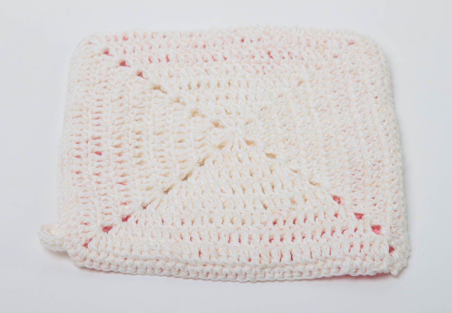 Manique au crochet Accessoire cuisine fait main en coton rose blanc Idée cadeau photo 4