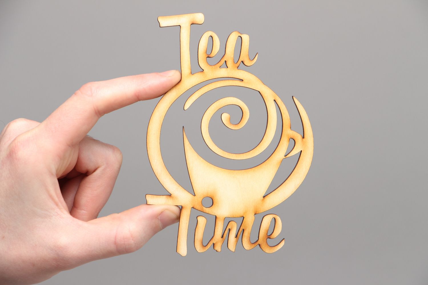 Semilavorato fatto a mano a forma di scritta tea time materiale da dipingere
 foto 4