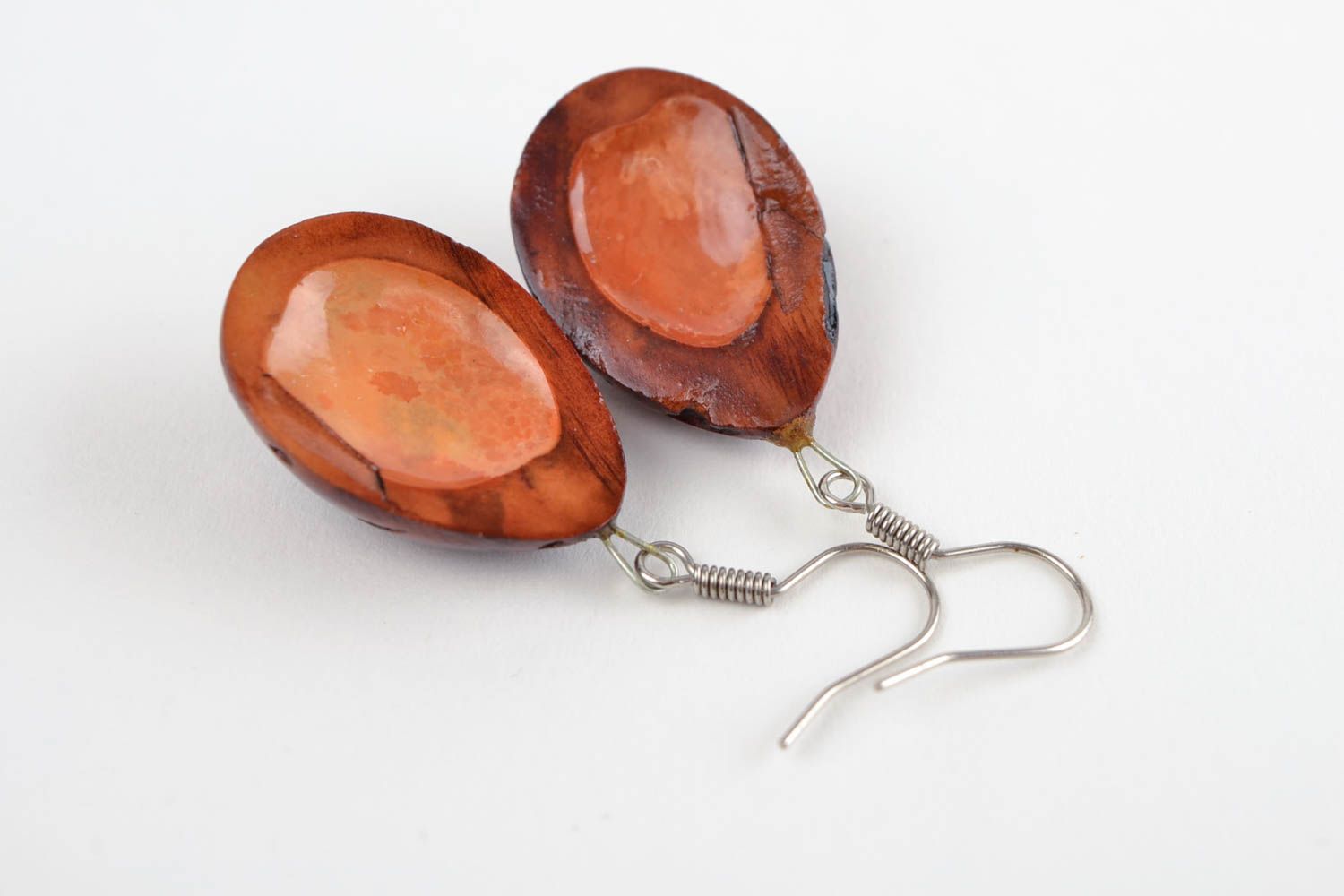 Handmade Damen Schmuck Holz Ohrringe Accessoires für Frauen aus Aprikosenkernen foto 5