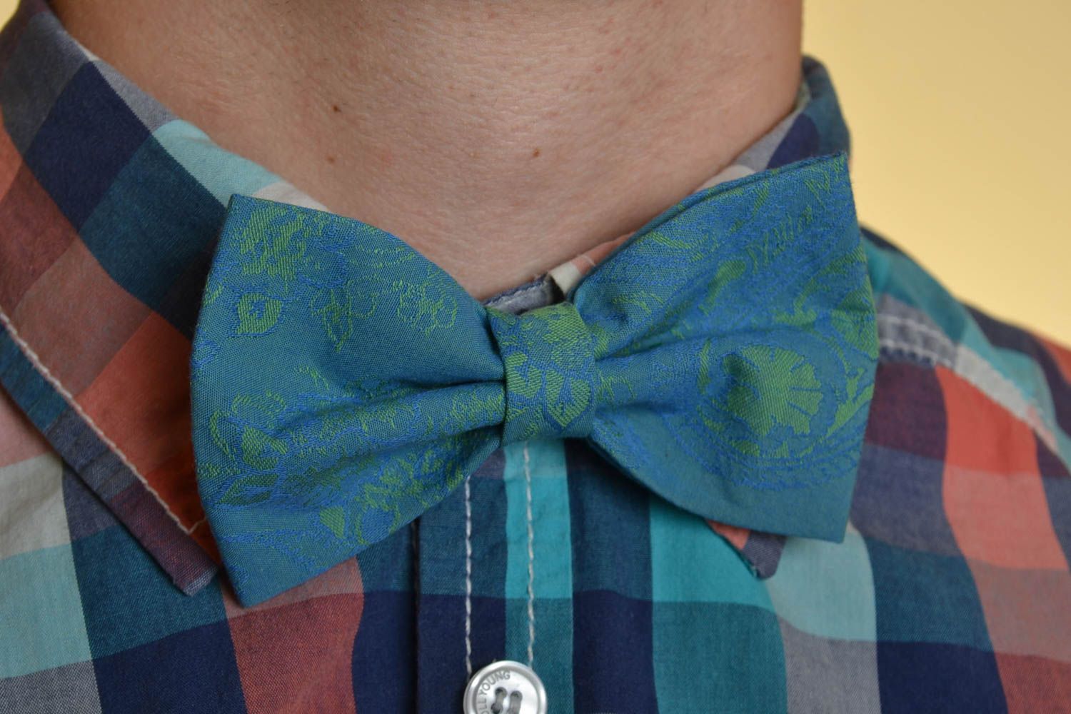Stylish handmade designer textile bow tie of beautiful color photo 1