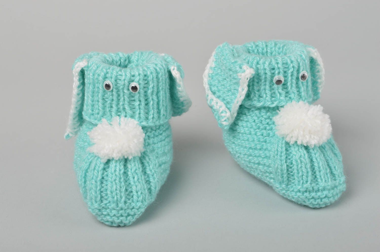 Chaussons bébé faits main Chaussures bébé bleus chiens tricotés Vêtement bébé photo 1