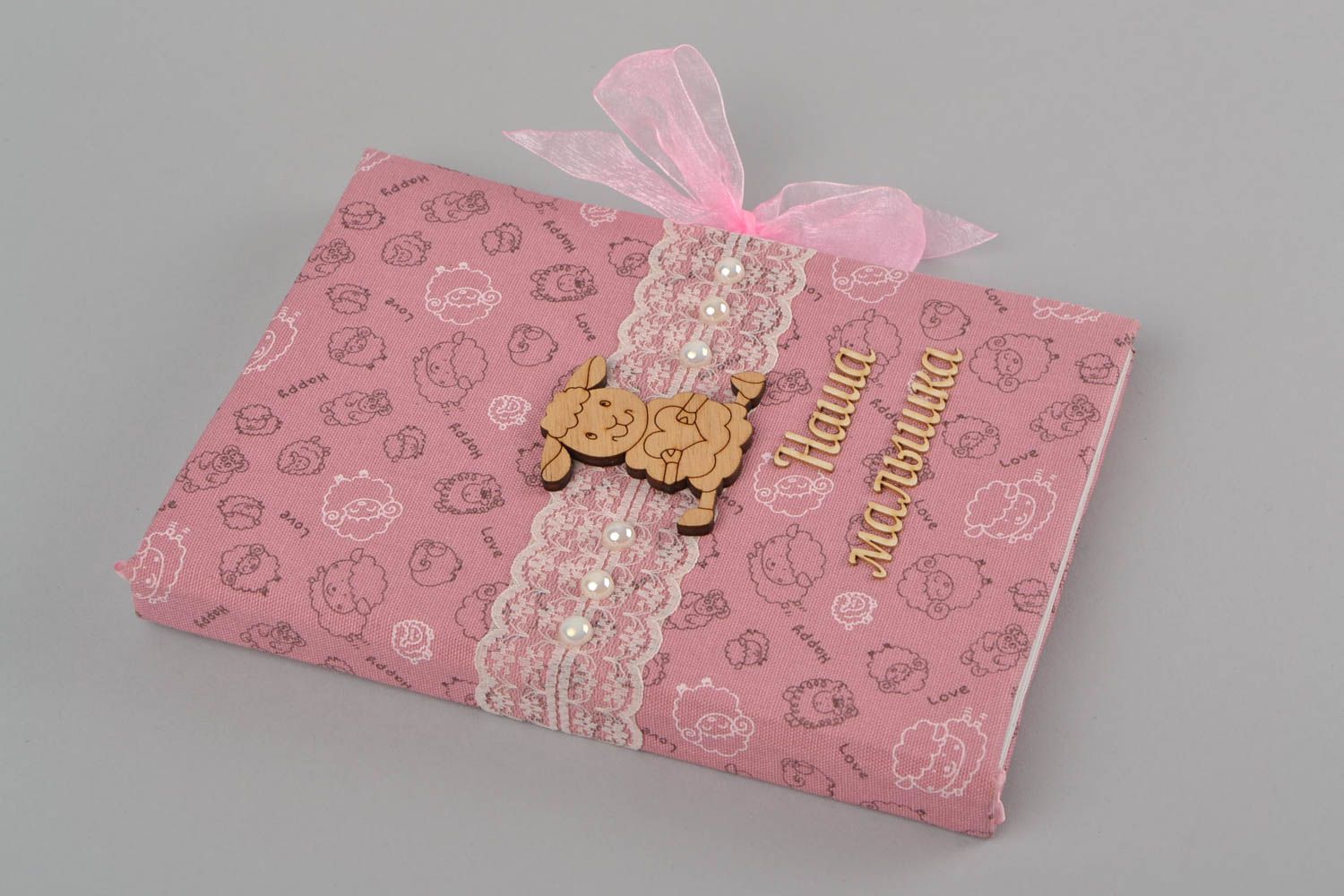 Schönes rosa Scrapbooking Baby Tagebuch handmade mit Stoffeinband für Mädchen foto 3