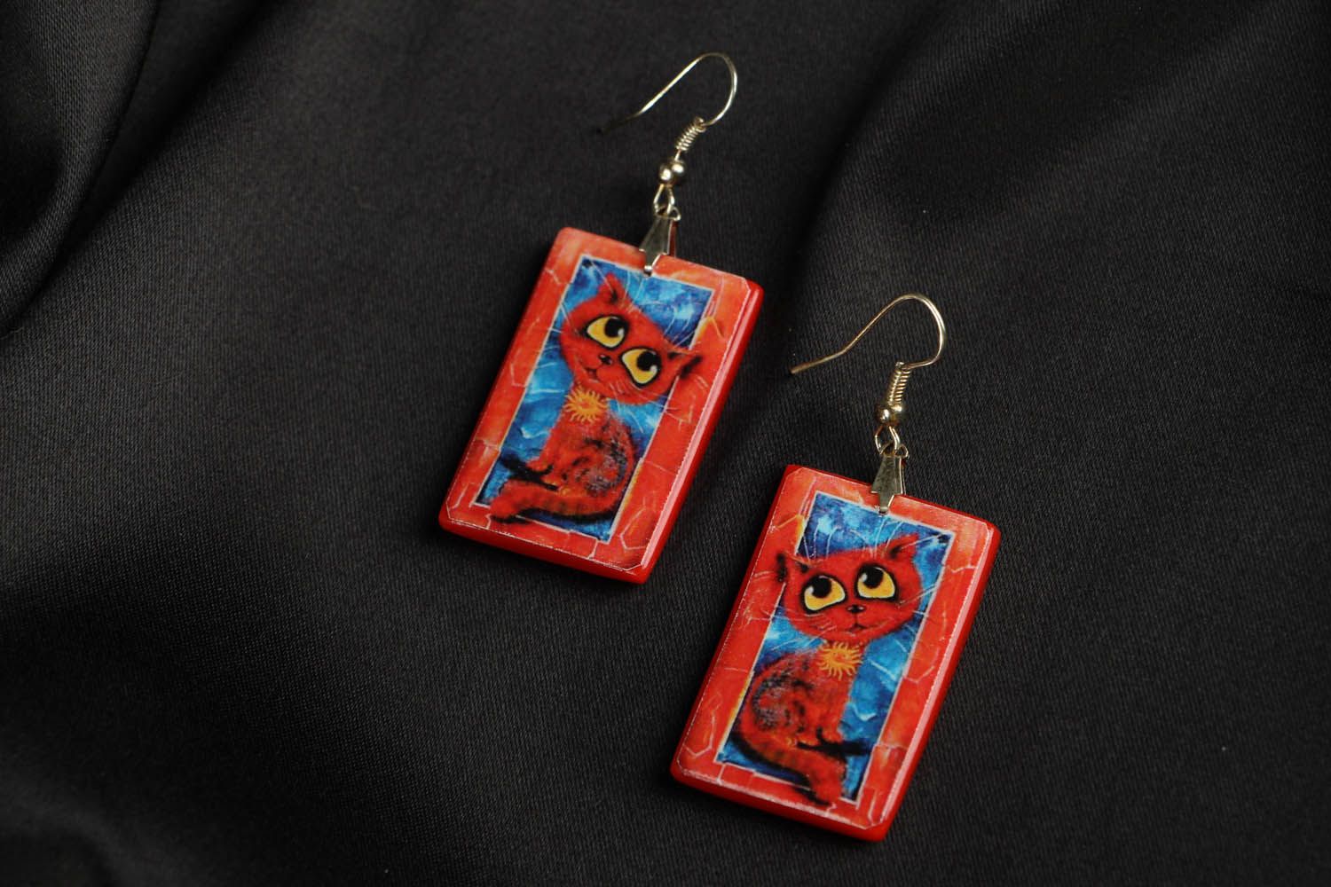 Rectangular earrings made of polymer clay photo 1