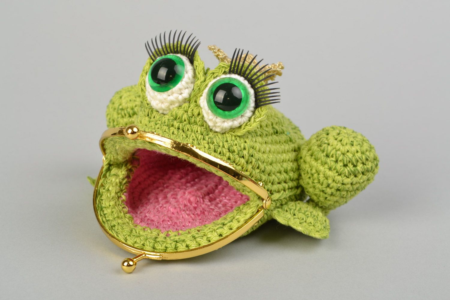 Porte-monnaie tricoté au crochet en forme de grenouille fait main cadeau enfant photo 4