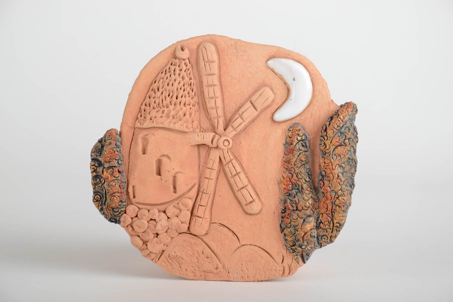 Handmade Keramik Interieur Anhänger Mühle aus Ton mit Emaille und Glasur foto 1