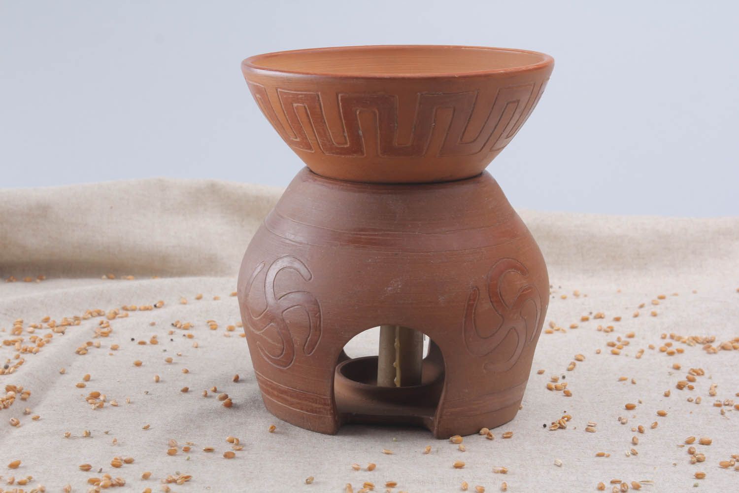 Handmade clay fondue pot photo 1