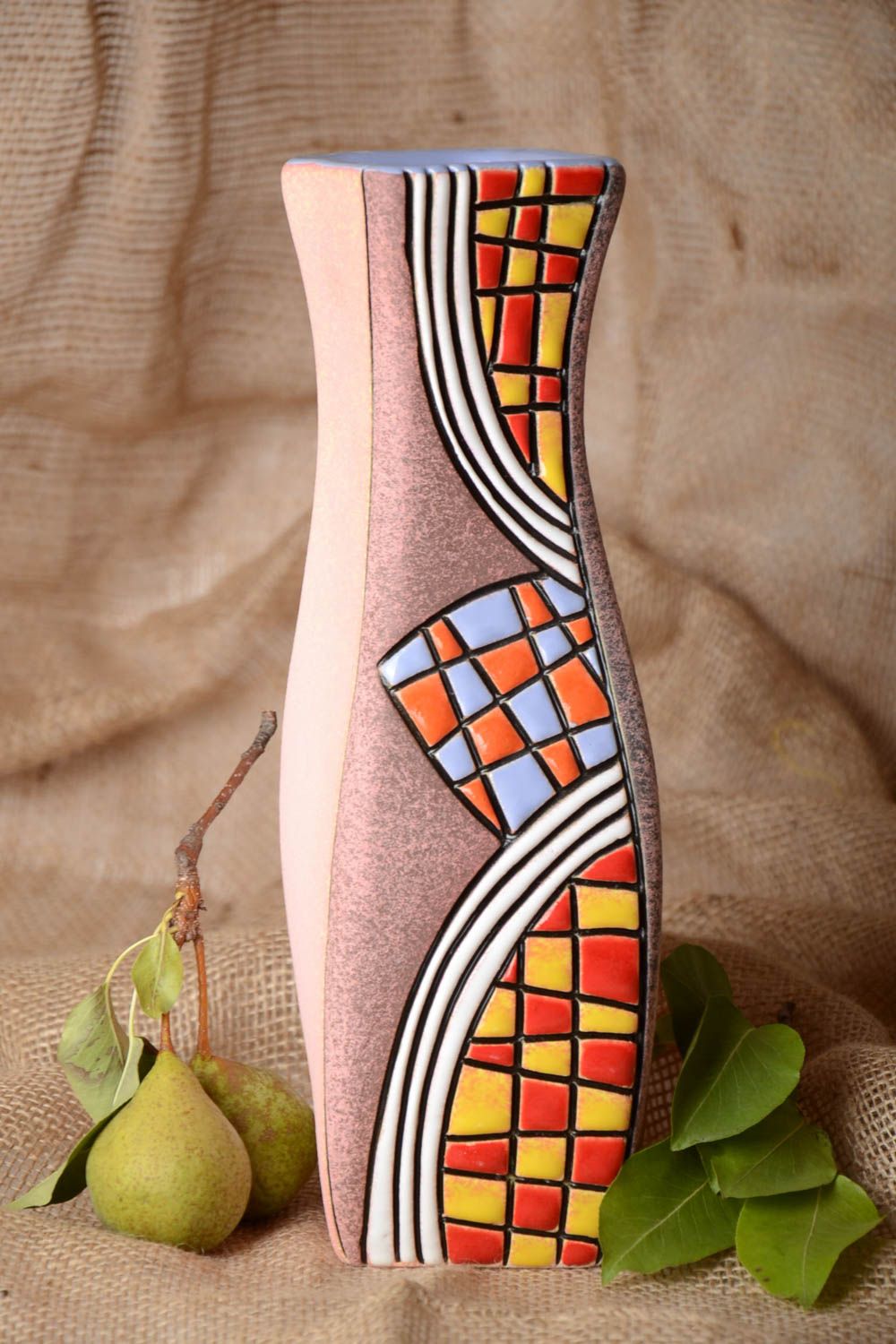 Handmade Keramik Vase Haus Deko bunte hohe ausgefallene Vase 2 L bemalt foto 1