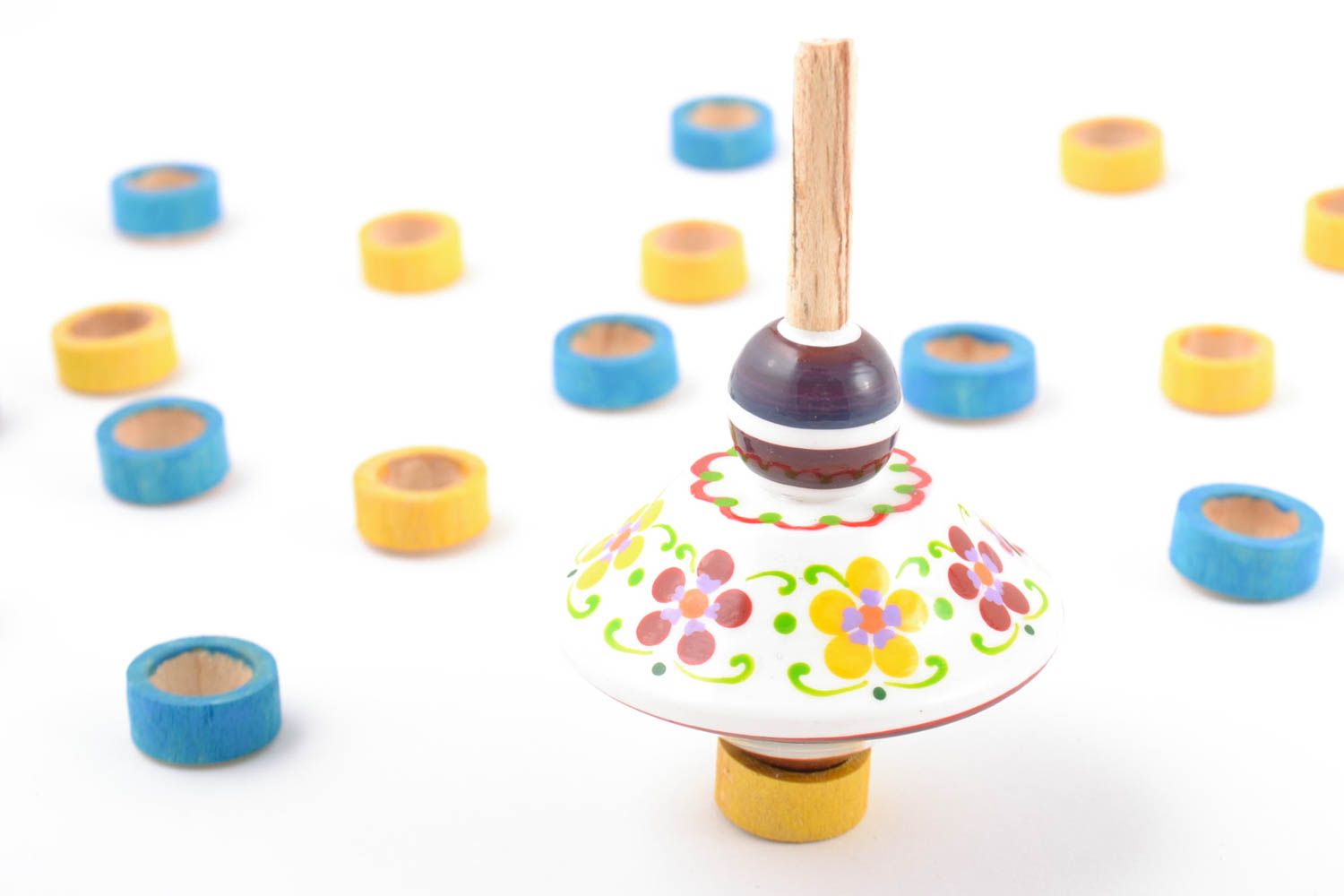 Greller handgemachter bunter kleiner Brummkreisel aus Holz Öko Spielzeug foto 1
