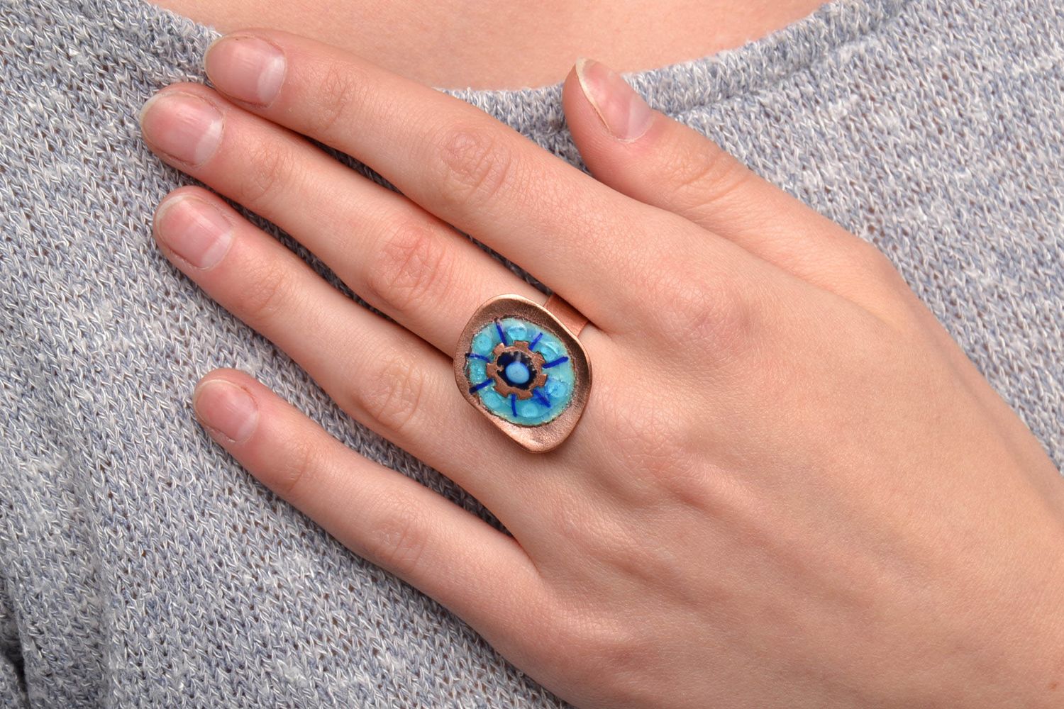Color enamel painted copper ring photo 5
