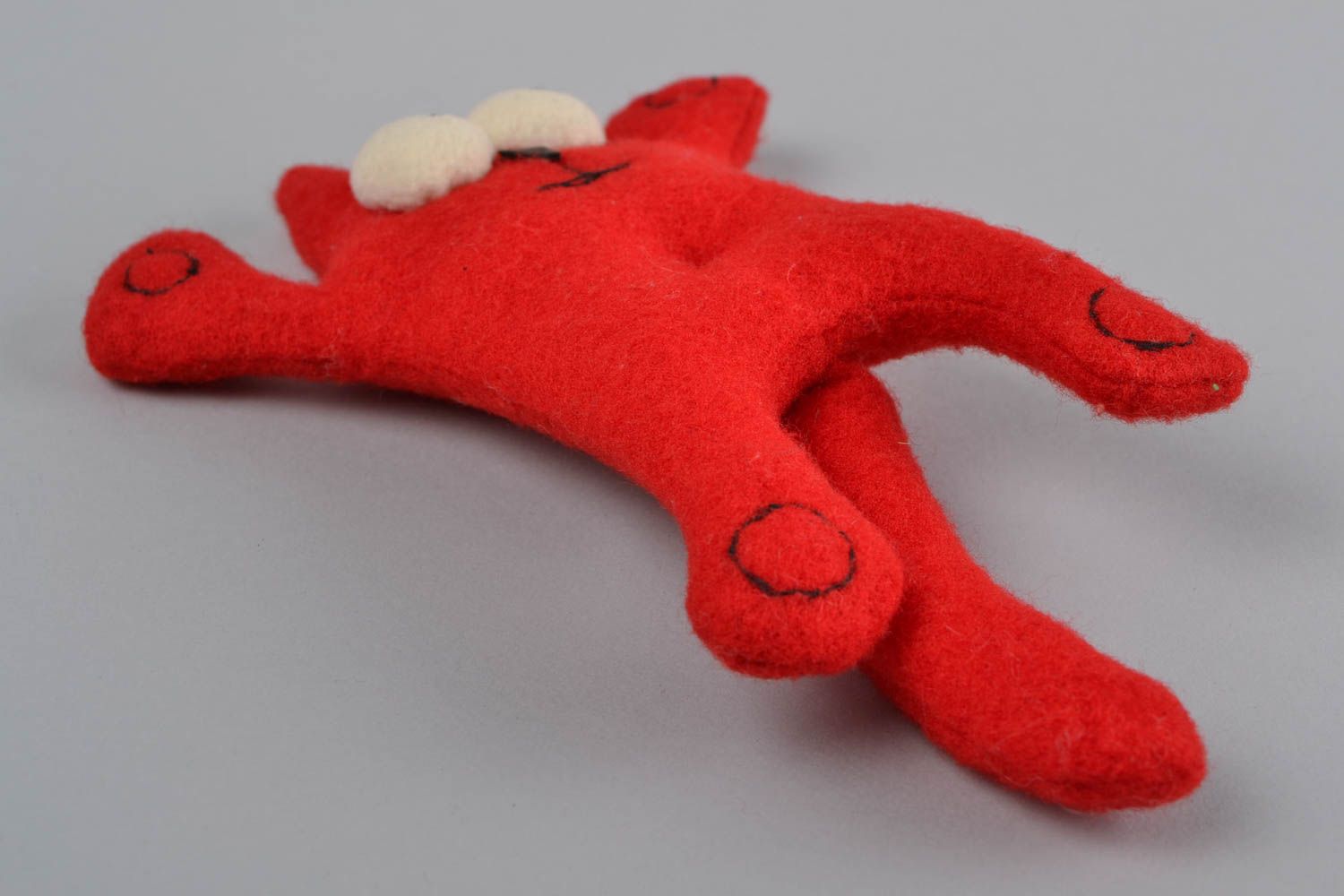 Handmade designer soft toy red cat made of fleece for kids photo 3