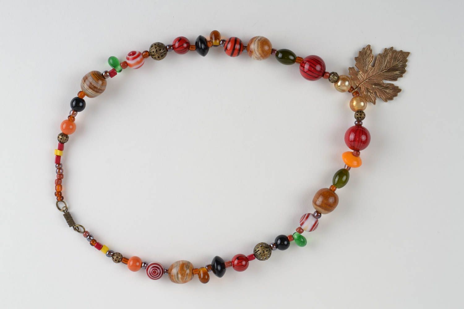 Beautiful homemade designer glass bead necklace with natural jade stone Autumn photo 4