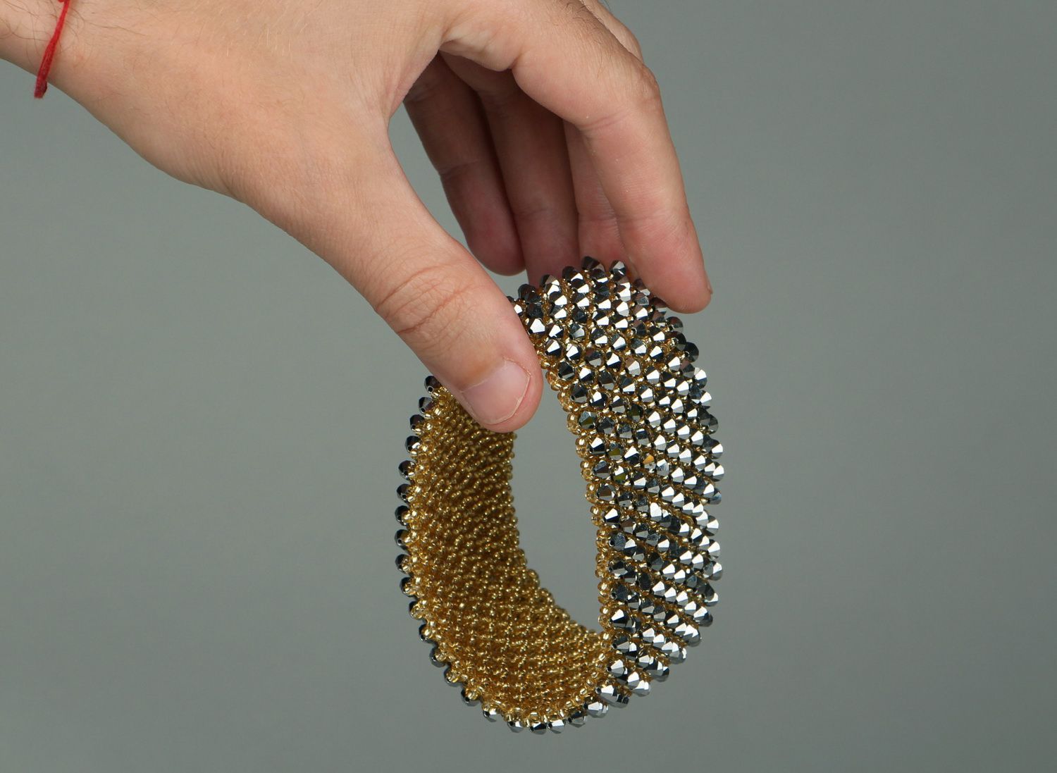 Bracelet made of czech crystal bicones Golden photo 5