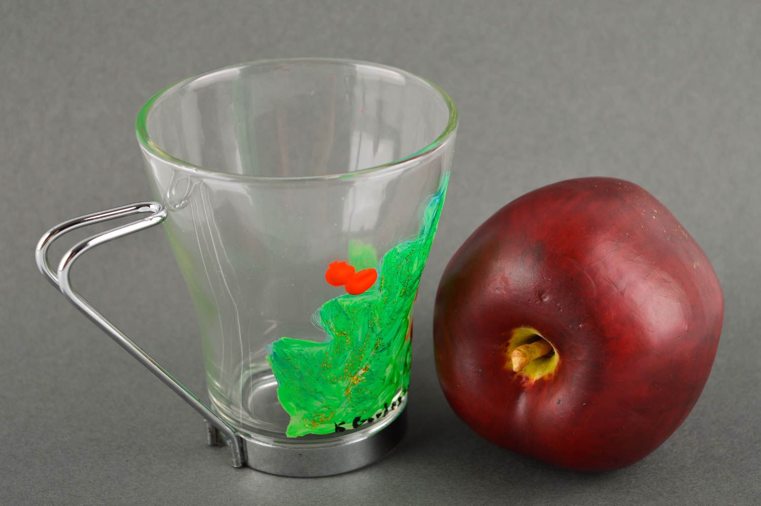 Glas Tasse handgeschaffen Designer Geschirr schön Geschenk für Freundin 200 ml foto 1