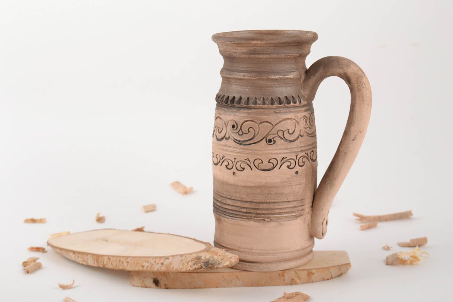 25 oz ceramic handmade pitcher in the shape of the tall jug with a handle made of white clay 1,47 lb photo 1