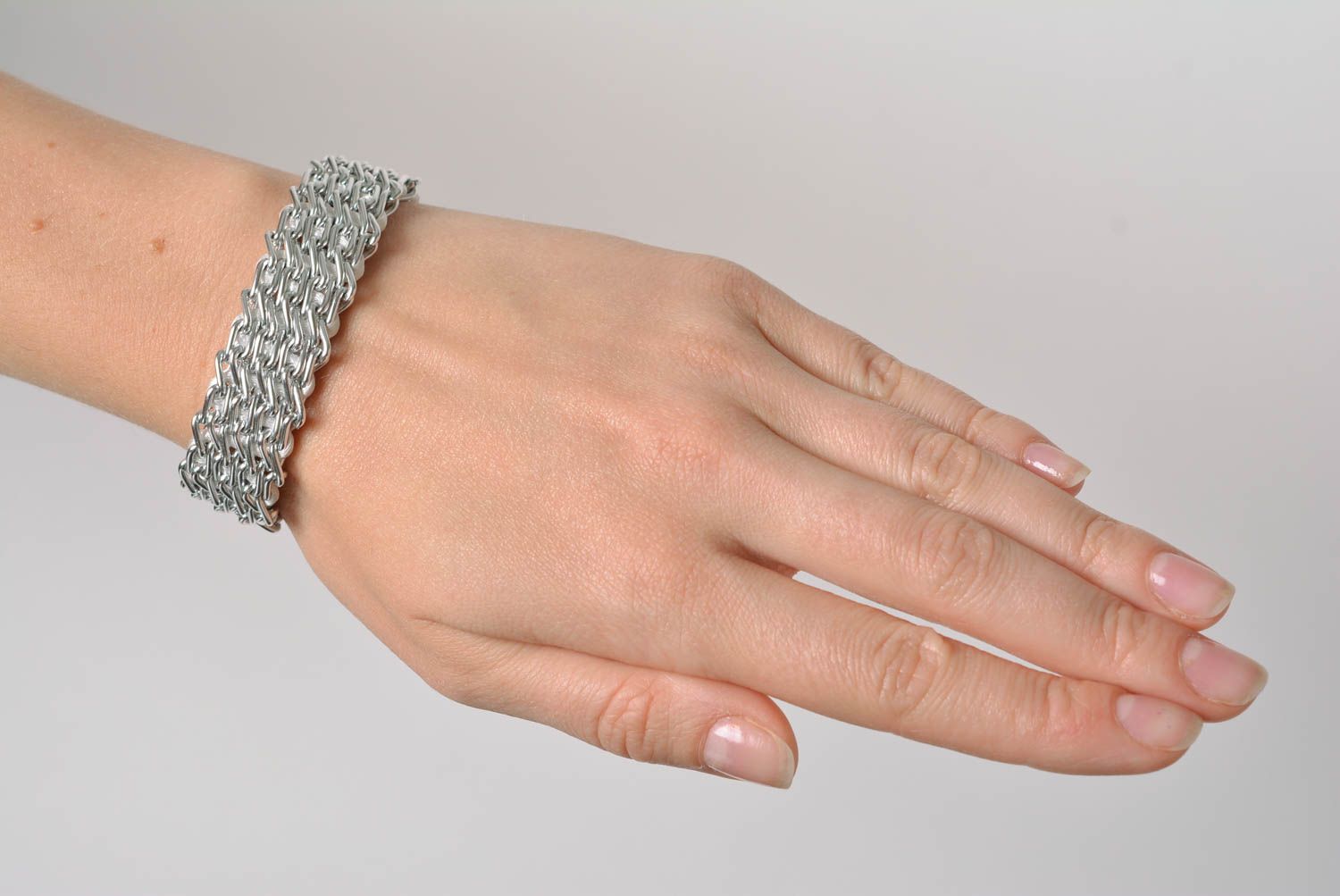 Handmade designer casual metal woven wrist bracelet with caprone thread photo 2