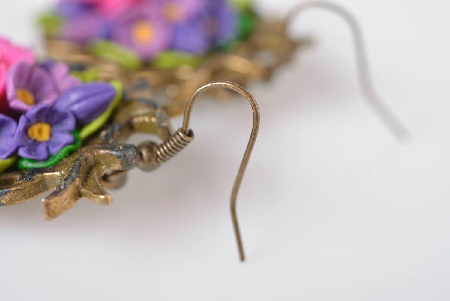 Handmade bijouterie porcelain earrings molded flower earrings stylish jewelry photo 5