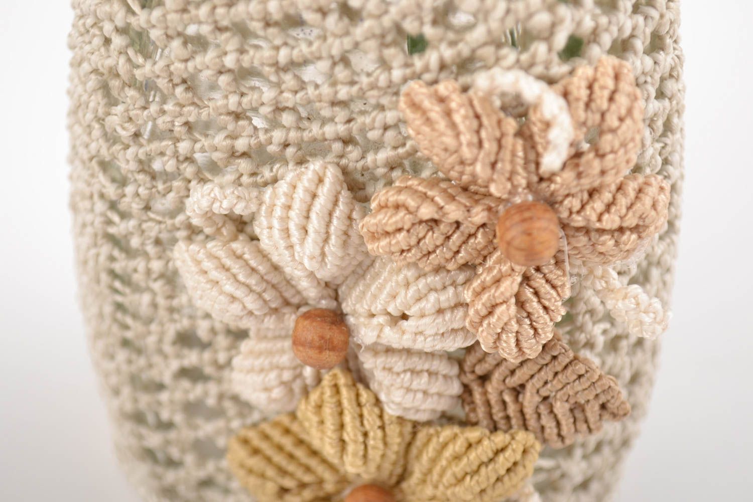 Kleine Vase Makramme mit Kunststoffblumen 250 ml klein künstlerisch handgemacht foto 3