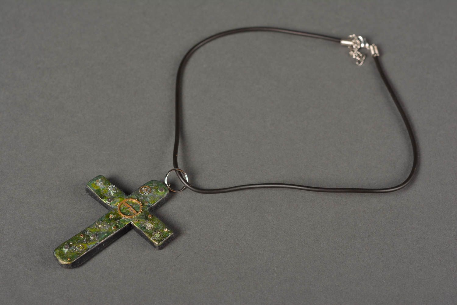 Handmade unique polymer clay necklace designer cross pendant unusual present photo 4