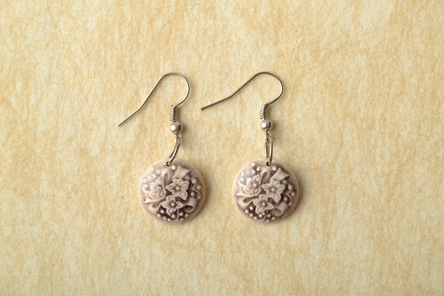 Designer painted clay earrings with charms photo 1