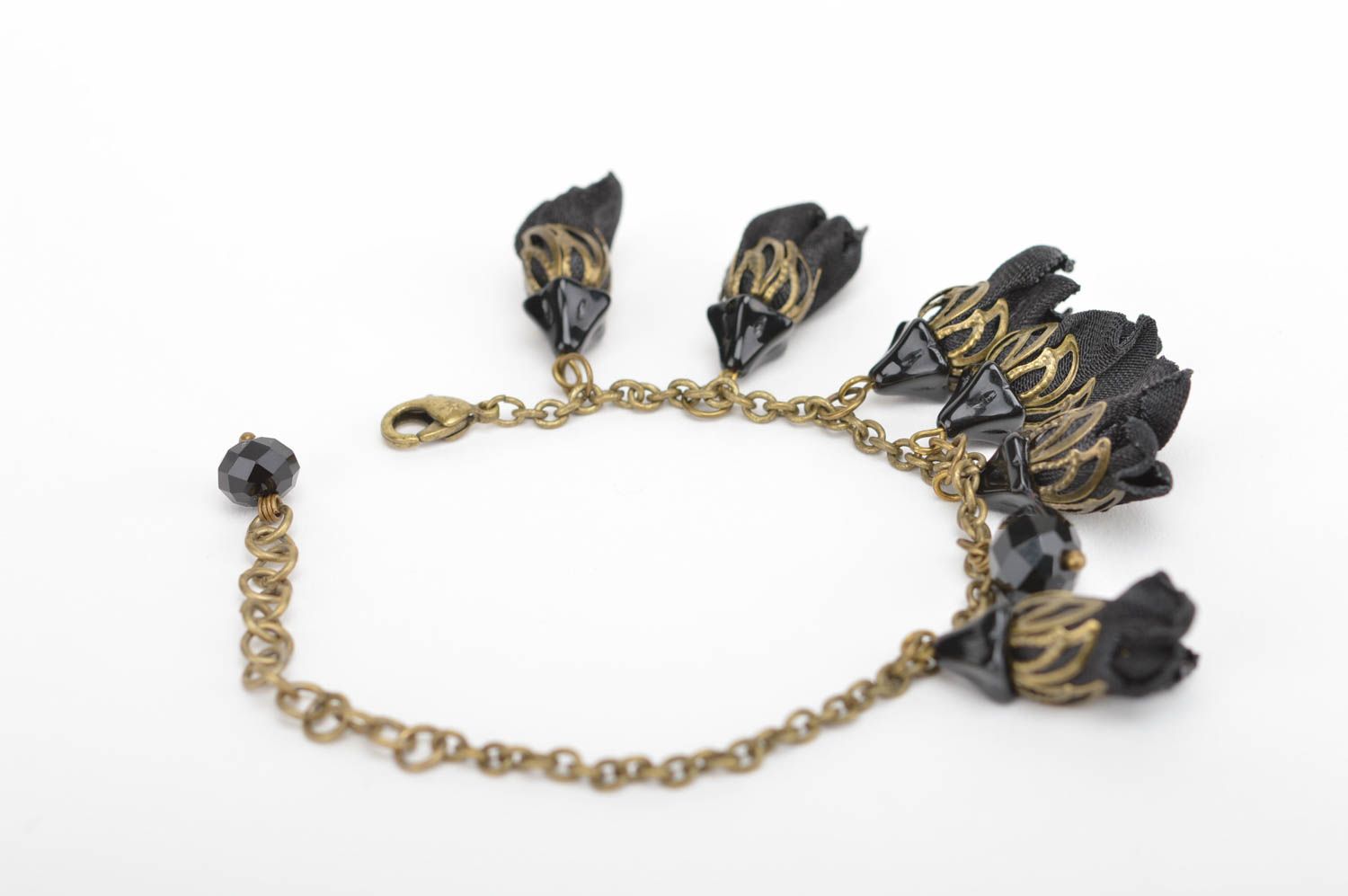 Bracelet fait main Bijou fantaisie fleurs noires chaîne métal Accessoire femme photo 5