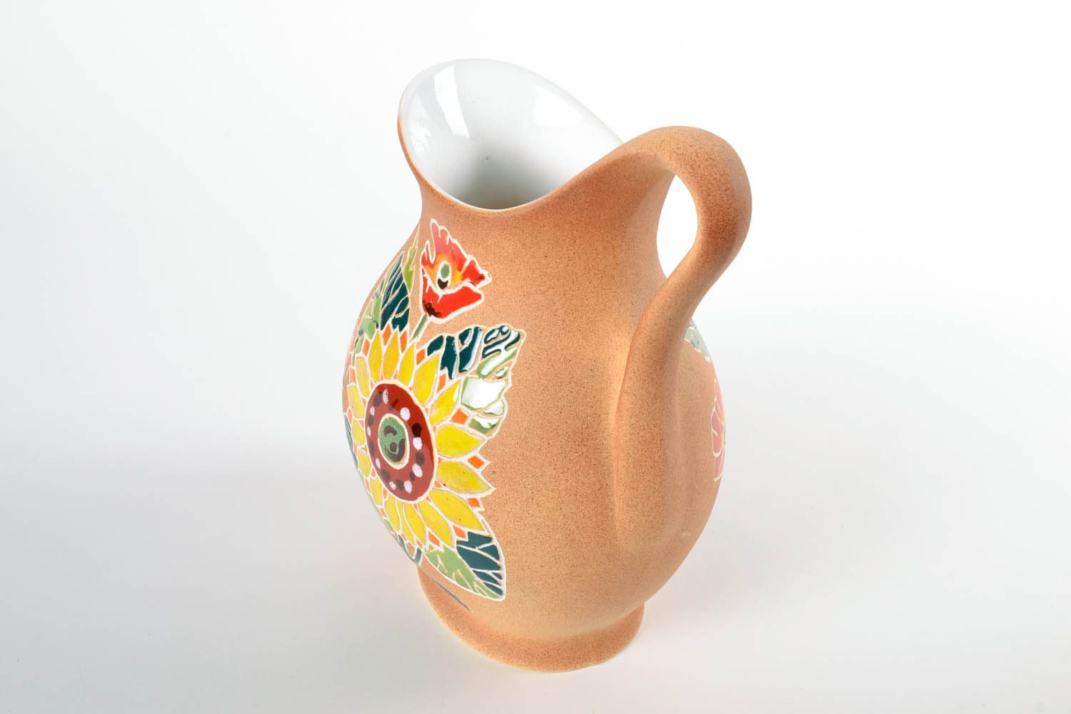 100 oz ceramic handmade water pitcher with handle and sunflower decoration 3,5 lb photo 4