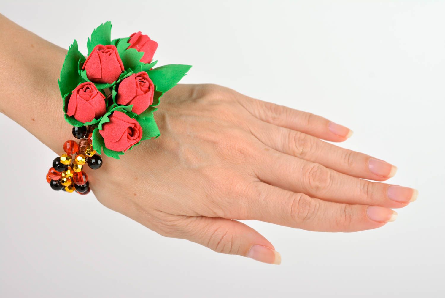 Браслет ручной работы нарядный браслет из цветов браслет на руку необычный фото 3