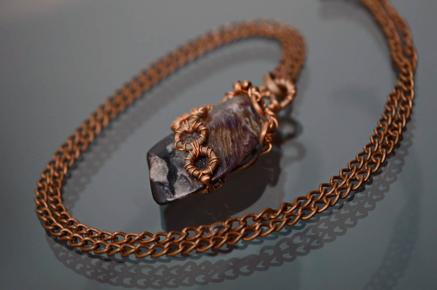 Copper thread pendant with rhodonite photo 1