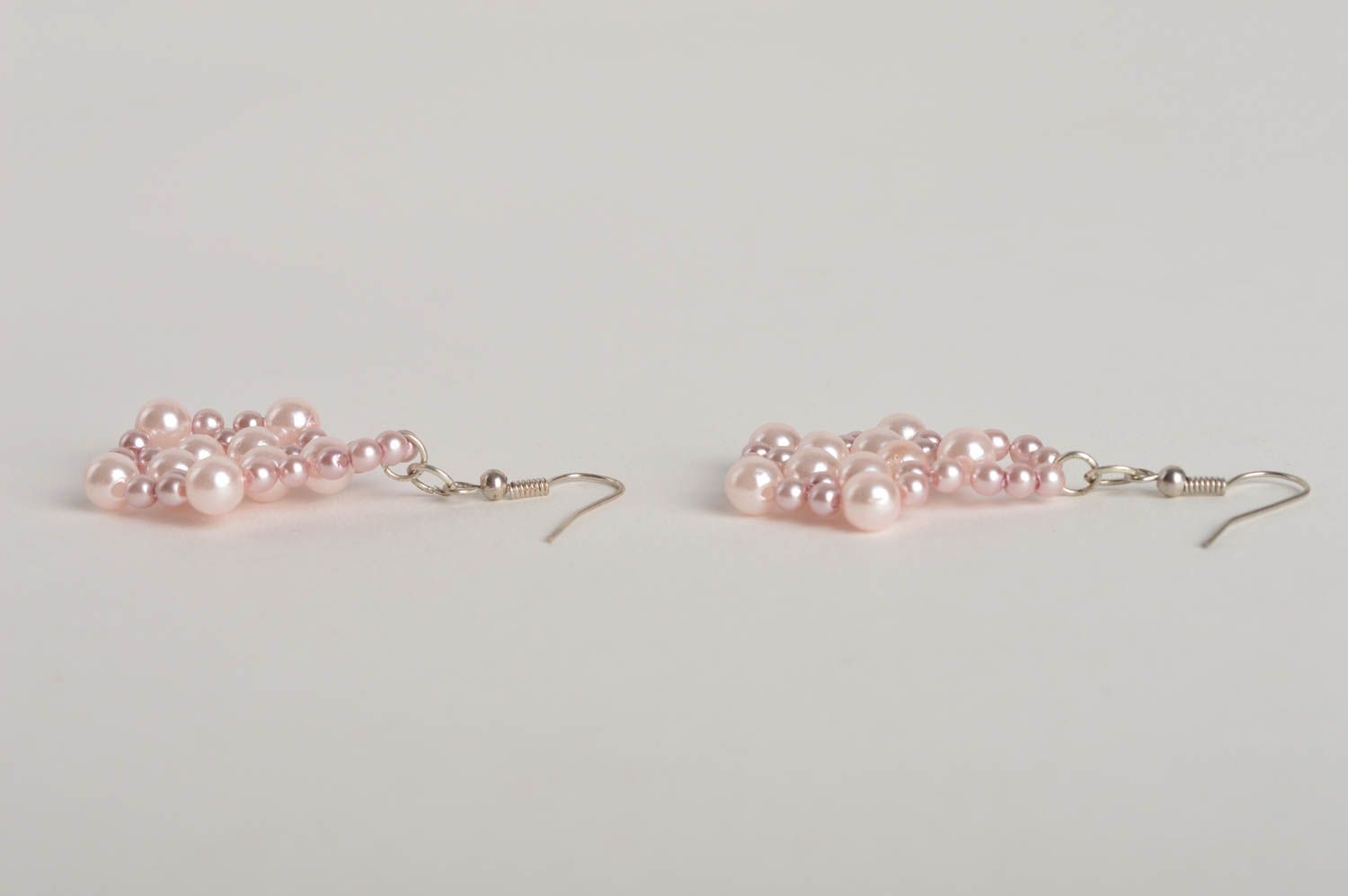 Handmade stylish beaded earrings pink elegant jewelry dangling earrings photo 4