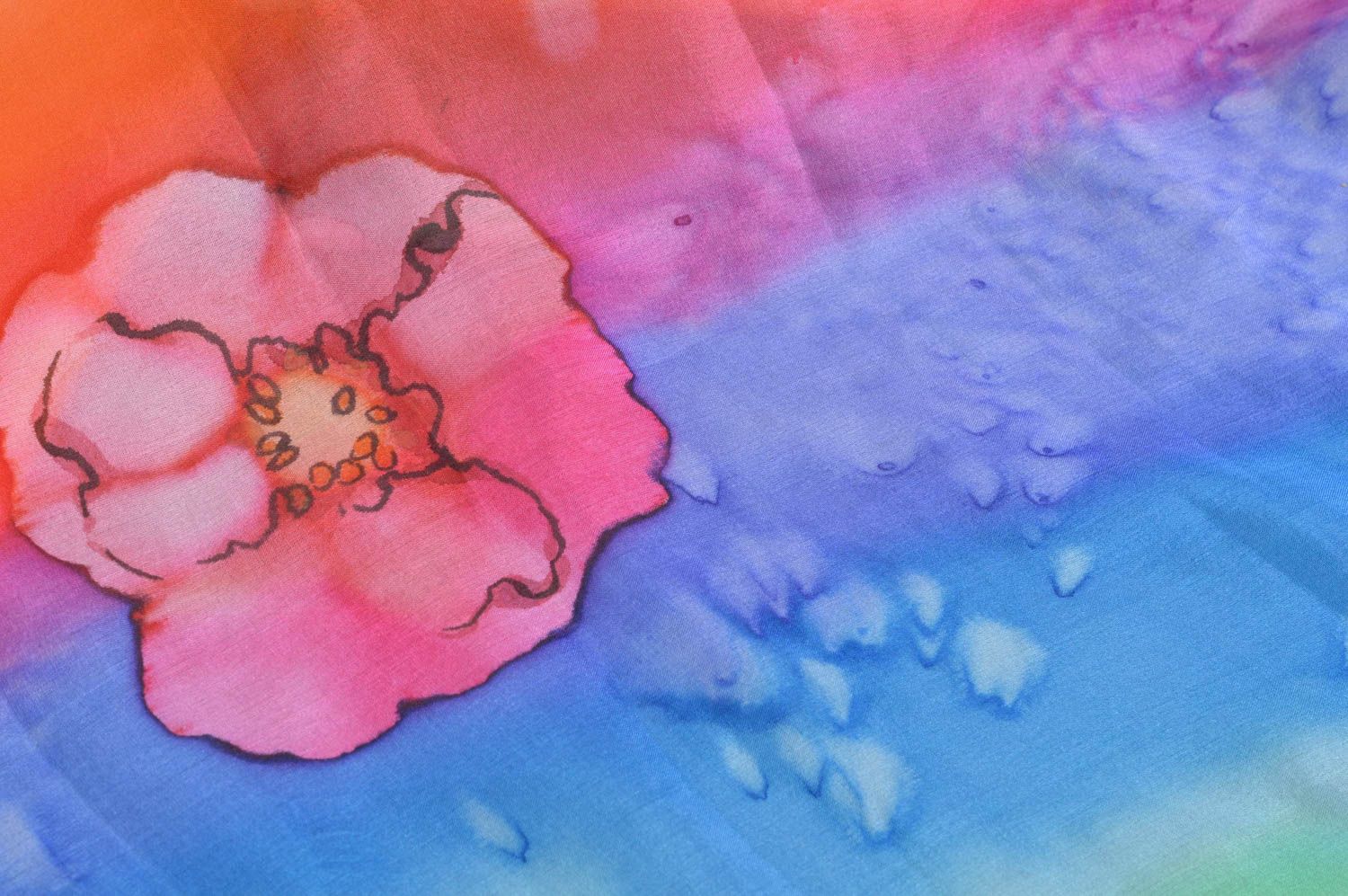 Шаль в технике горячего батика шелковая разноцветная ручной работы Радуга фото 5
