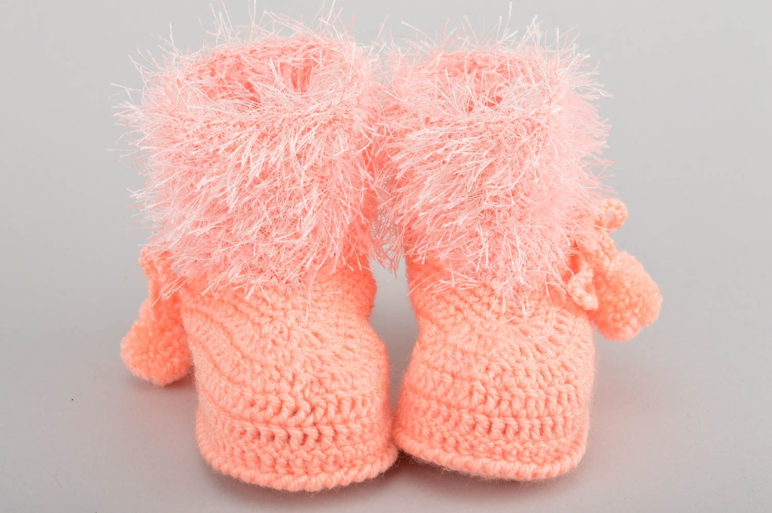 Handmade booties for babies of peach color high beautiful designer baby socks photo 2
