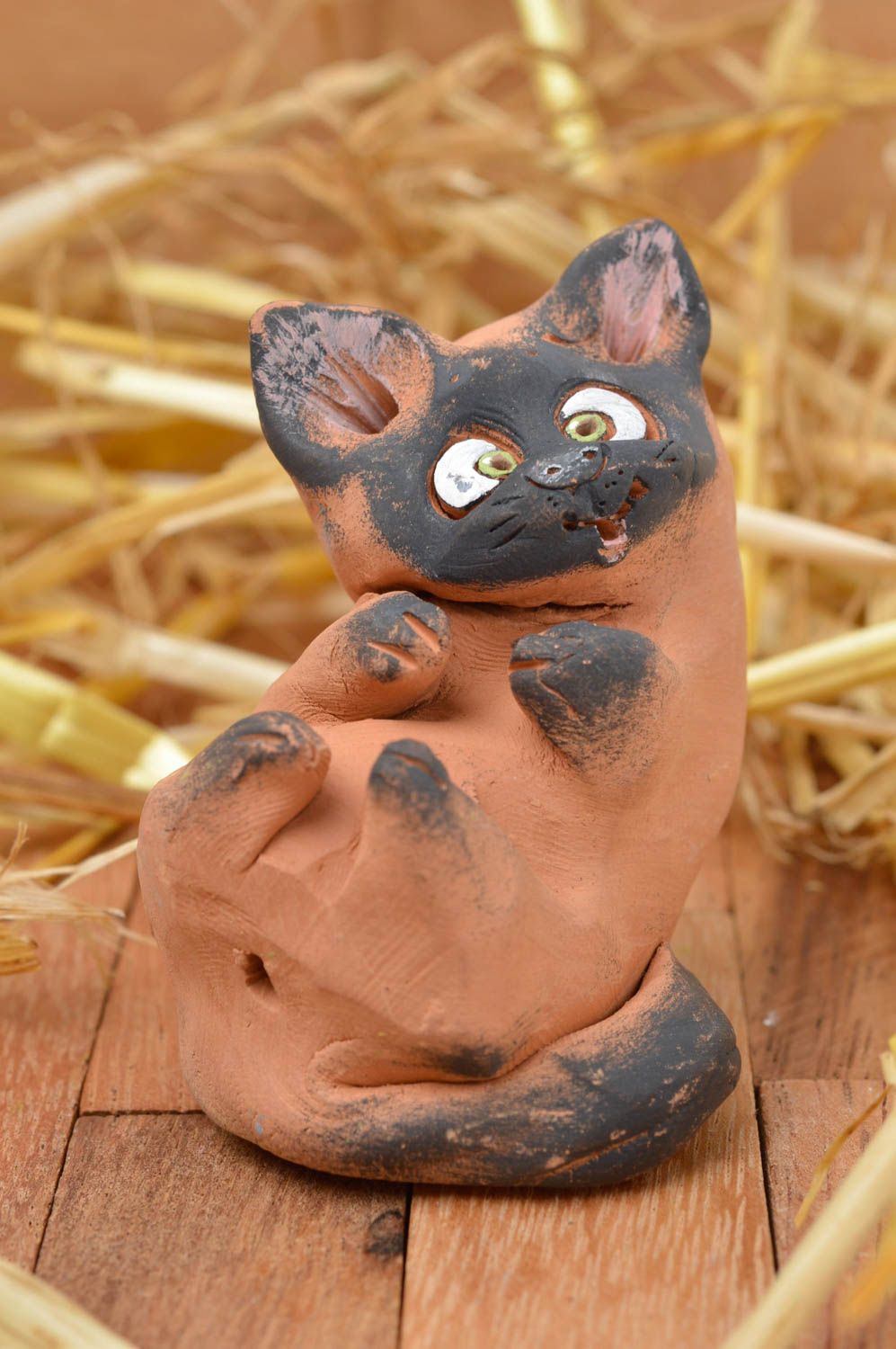 Статуэтка животного кот ручной работы статуэтка для декора фигурка из глины фото 1