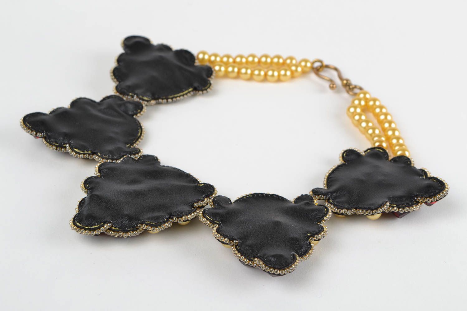 Handmade beautiful festive soutache necklace with beads and rhinestones photo 5
