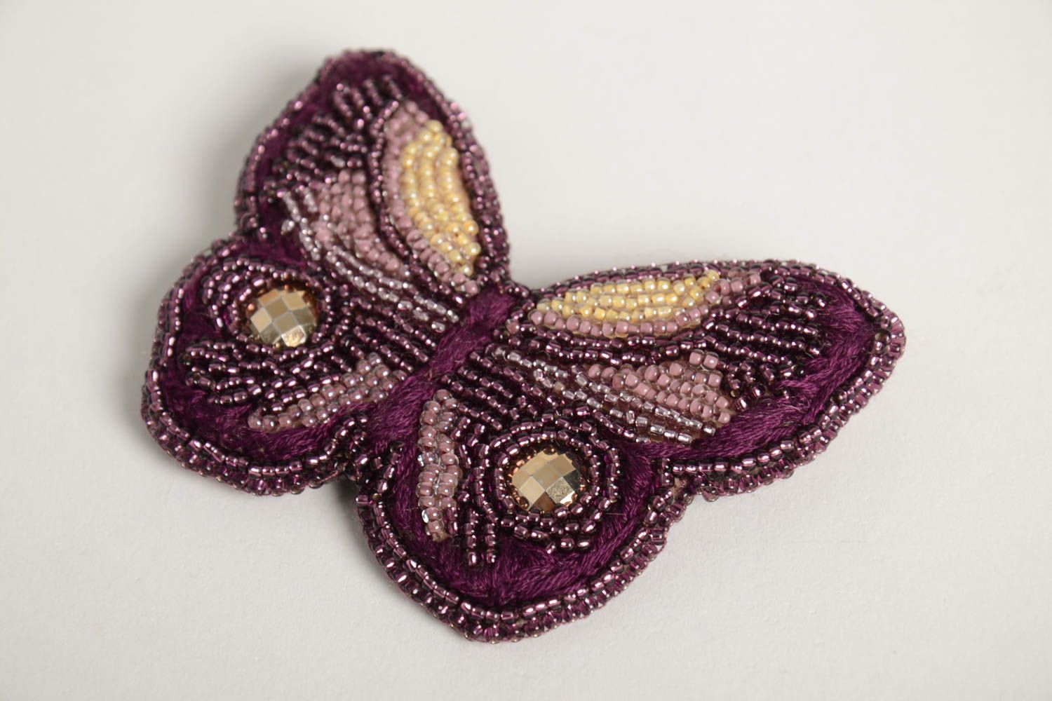 Handmade butterfly brooch unusual feminine brooch stylish beaded accessory photo 4