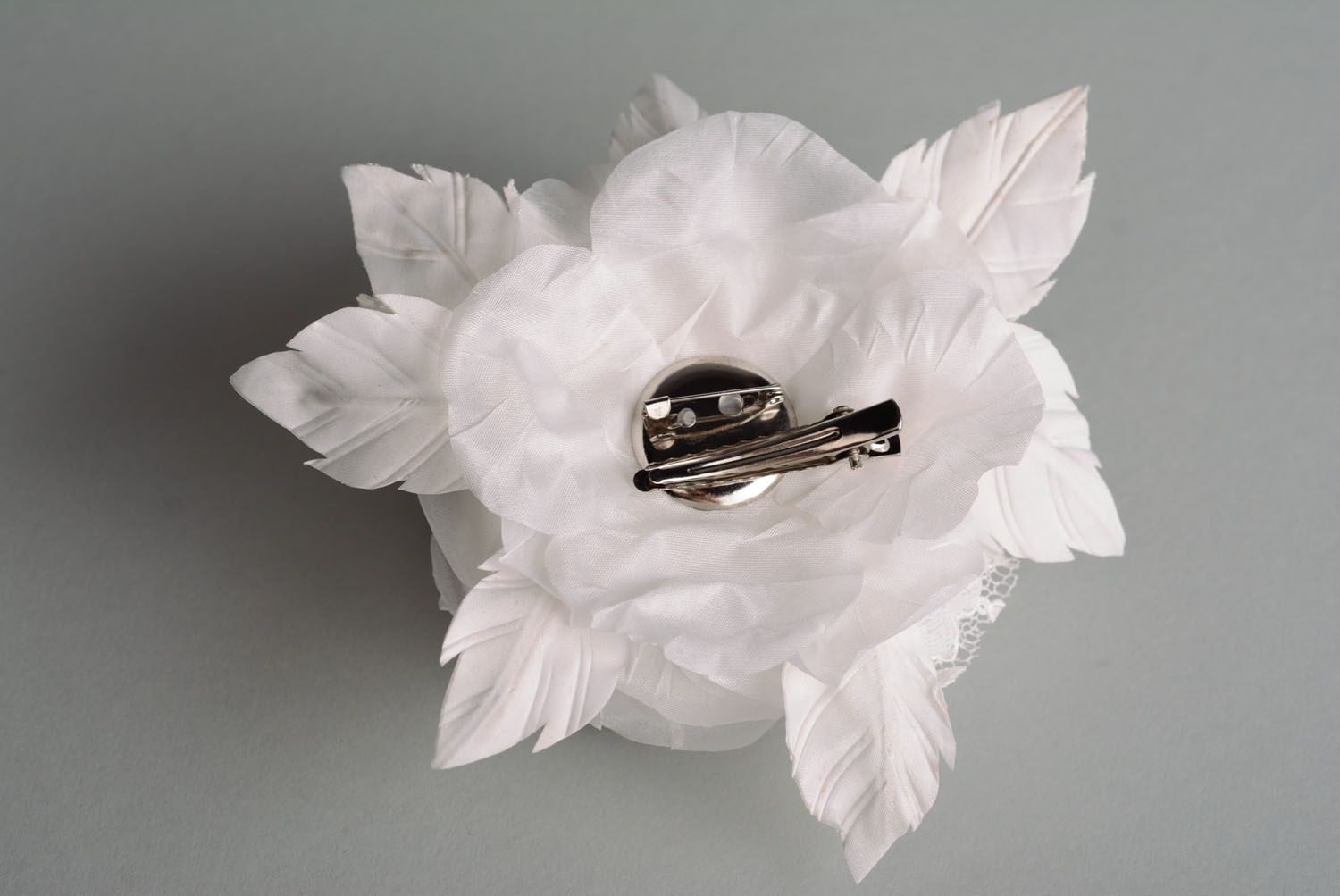 Fabric brooch hair clip White Rose photo 4