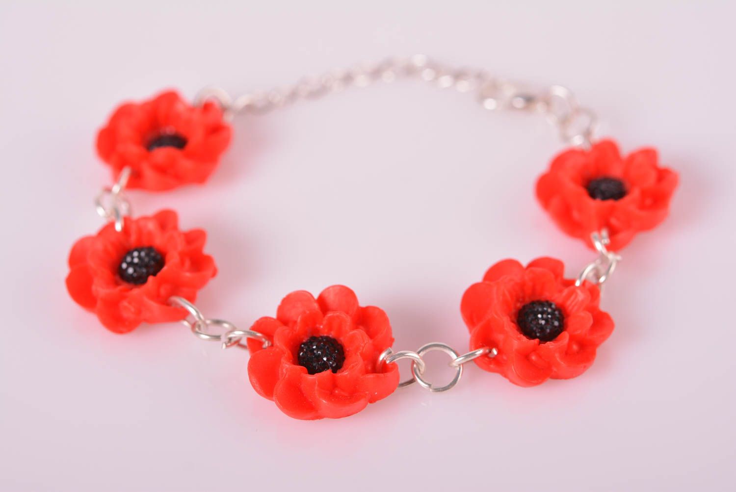 Chain red flowers charm bracelet of poppies photo 6