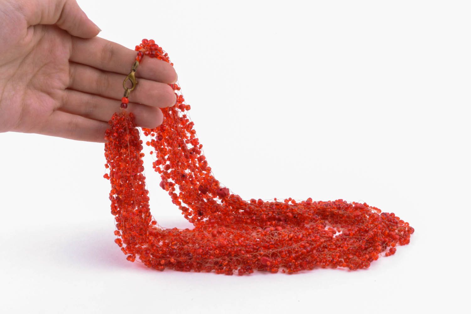 Red necklace made of beads and natural stones photo 5