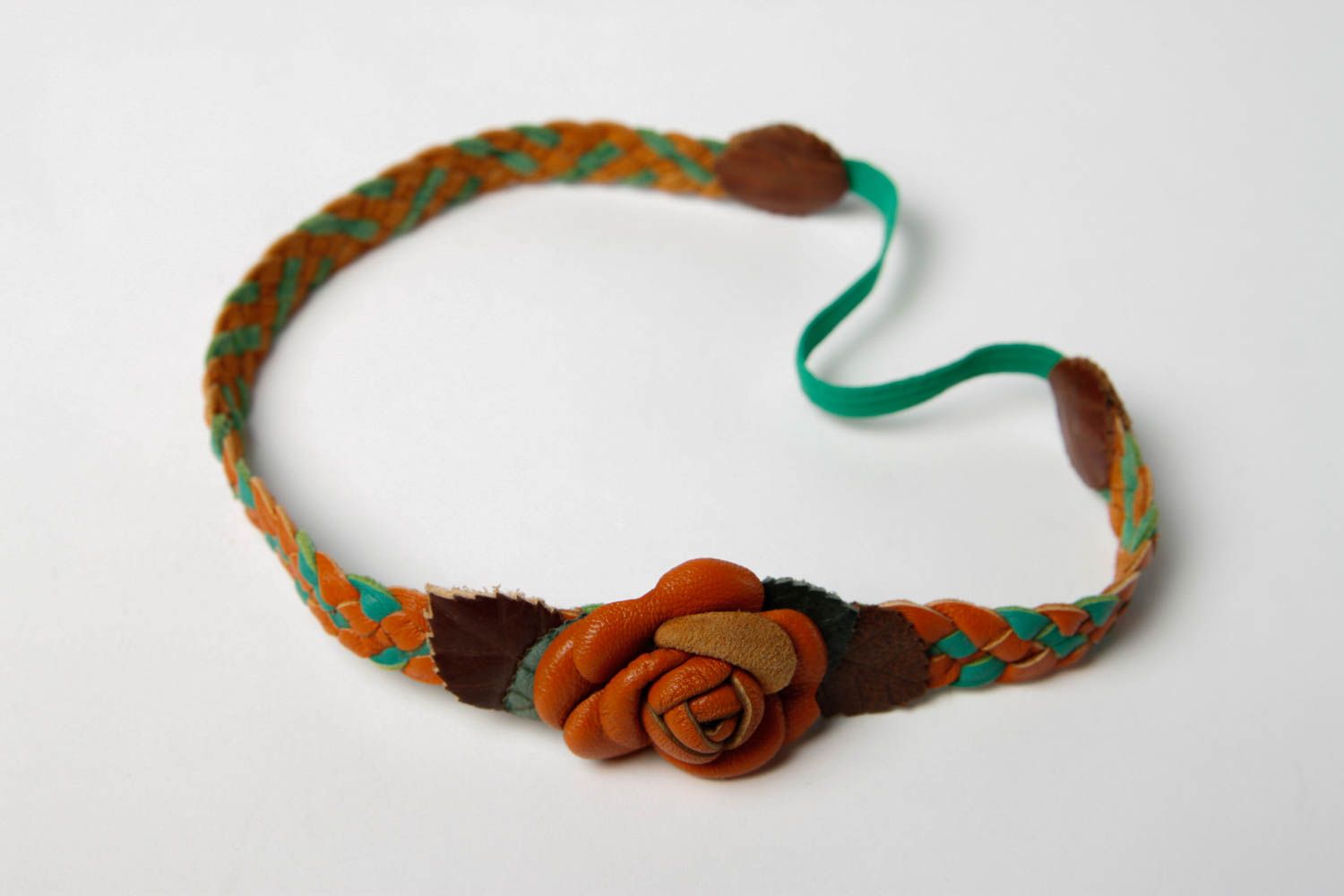 Handmade Haarband mit Blume aus Leder Damen Schmuck Accessoire für Haare foto 3