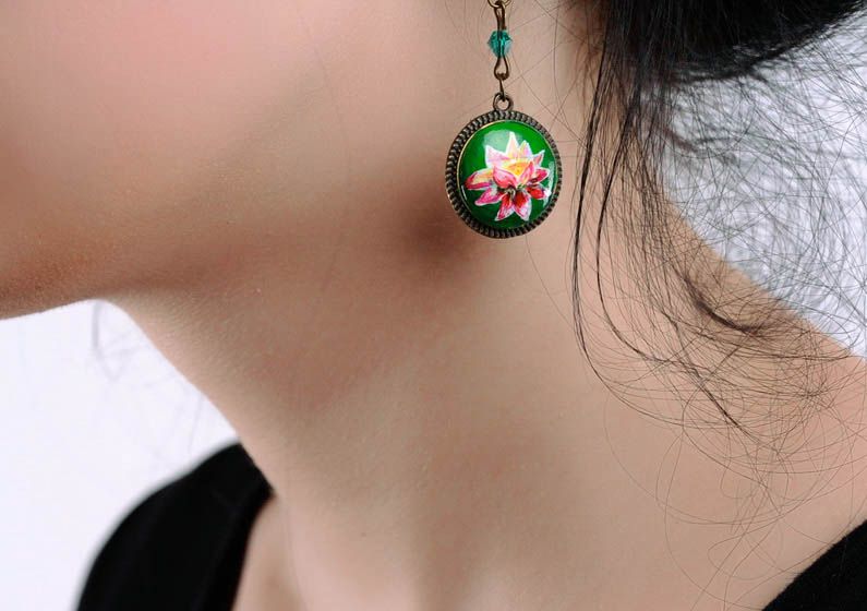 Schöne Ohrringe handmade Lotosblumen foto 4