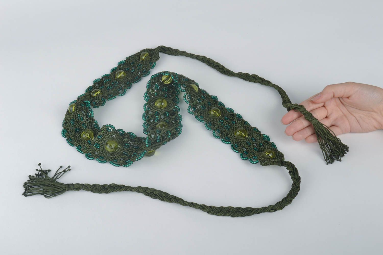 Beautiful handmade woven thread belt beaded belt textile macrame belt gift ideas photo 4
