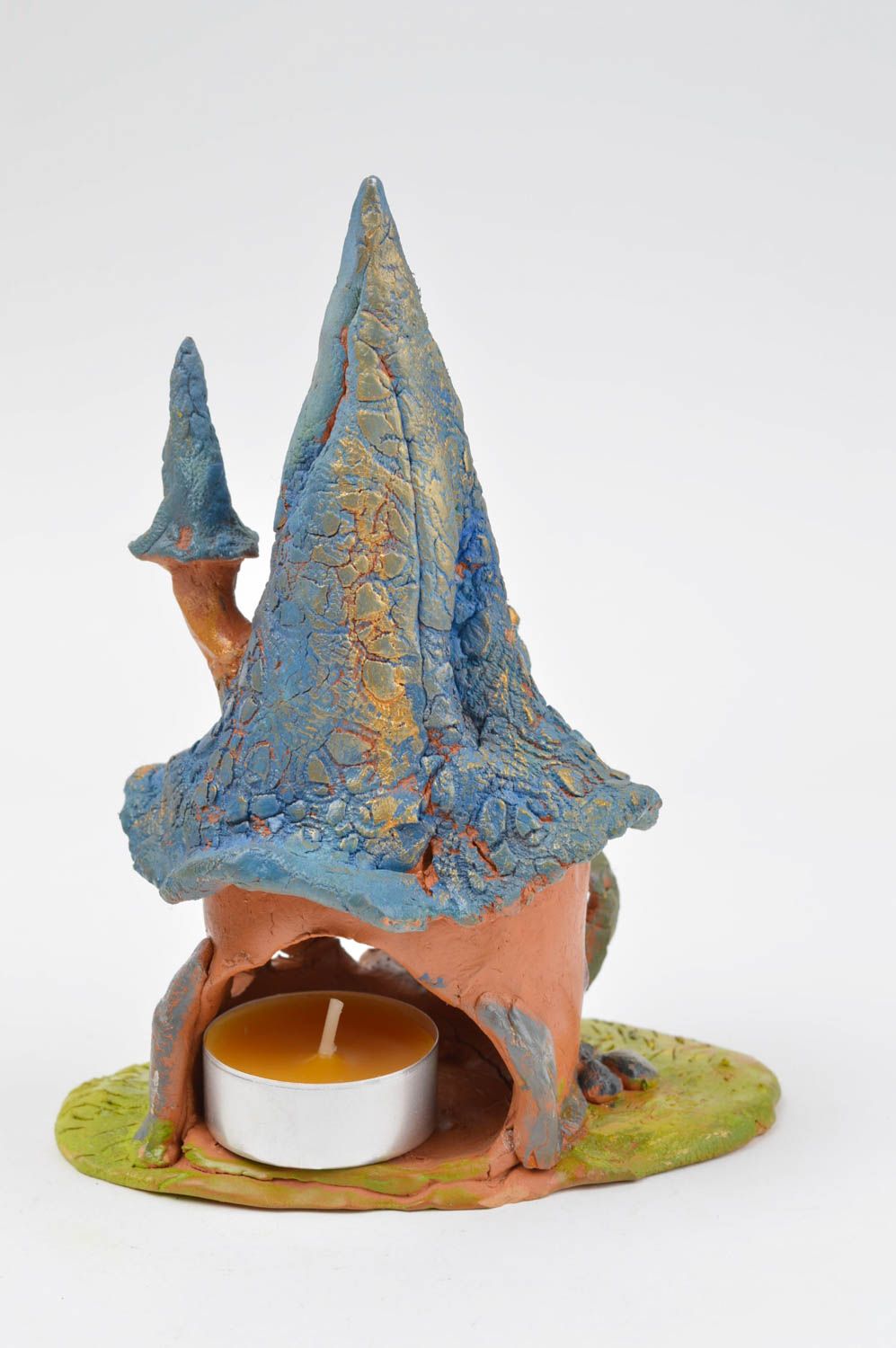 Керамический светильник подарок ручной работы подсвечник из глины домик гнома фото 4