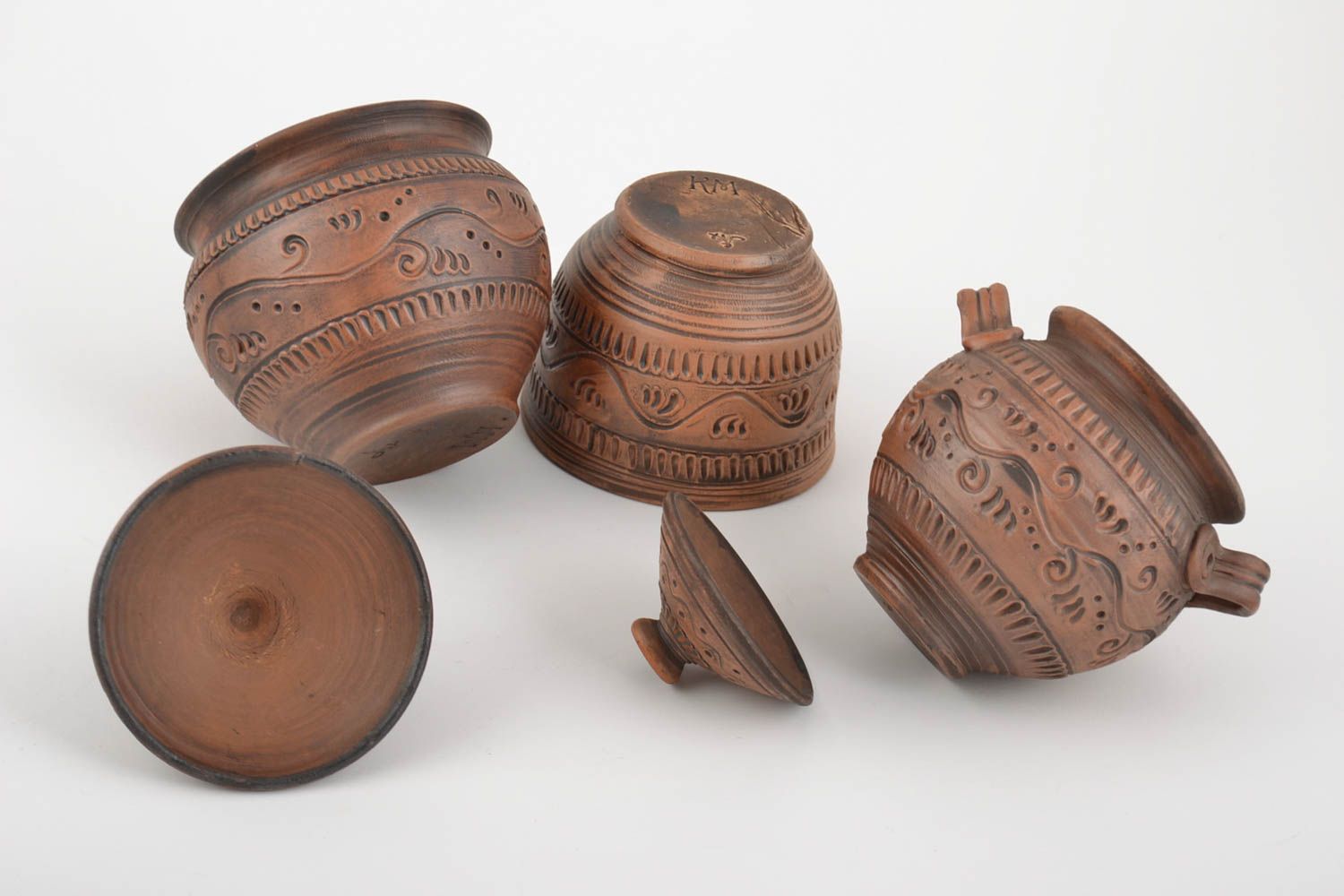 Beautiful design handmade clay cookware set 3 pieces pot and bowl photo 5