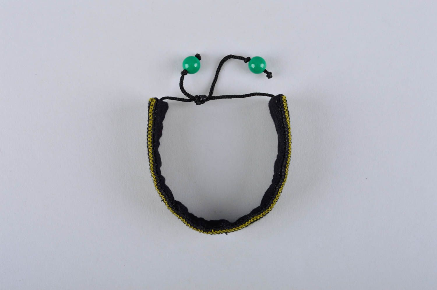 Bracelet textile Bijou fait main vert noir aux ornements Accessoire femme photo 4