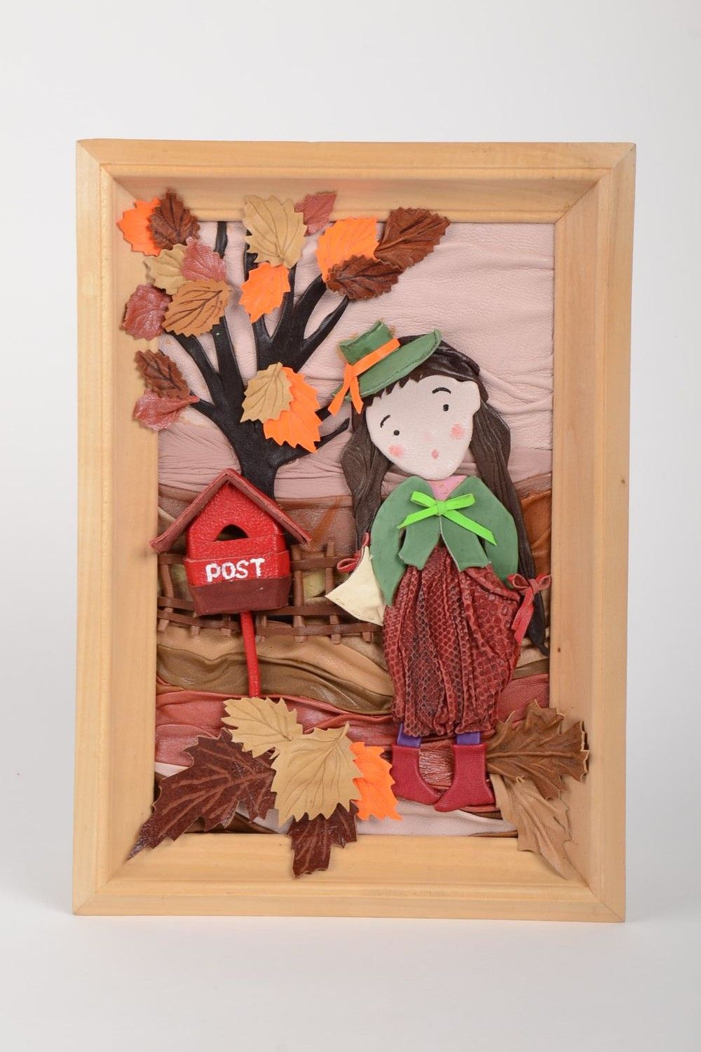 Tableau en cuir fait main Décoration murale fille en automne Déco maison photo 1