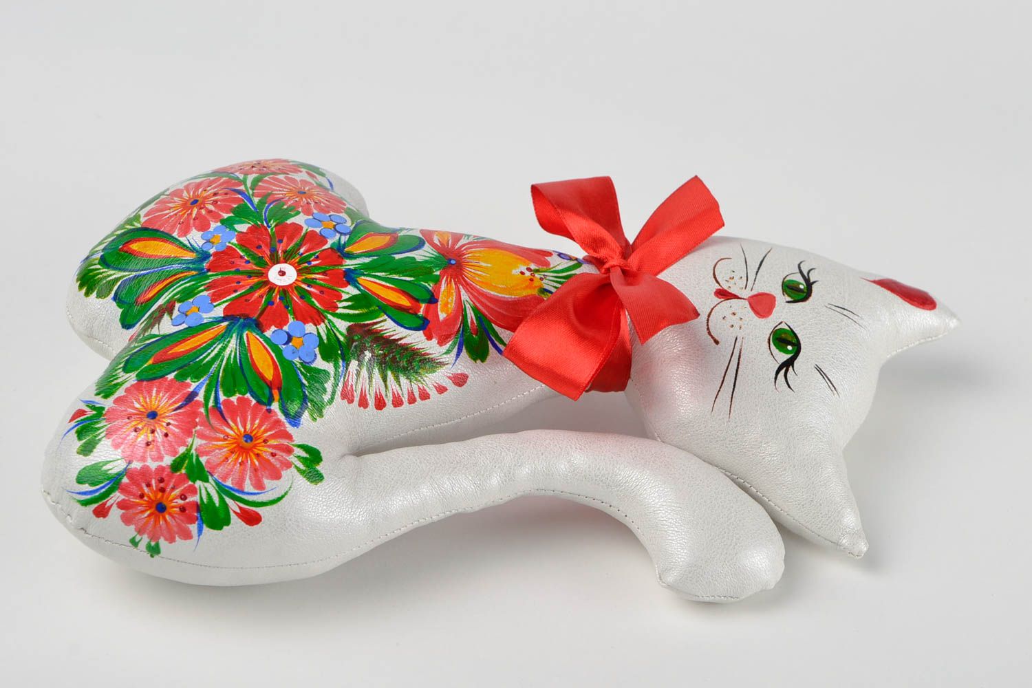 Handmade Katze Stofftier Kleinkinder Spielzeug Designer Geschenk mit Schleife foto 4