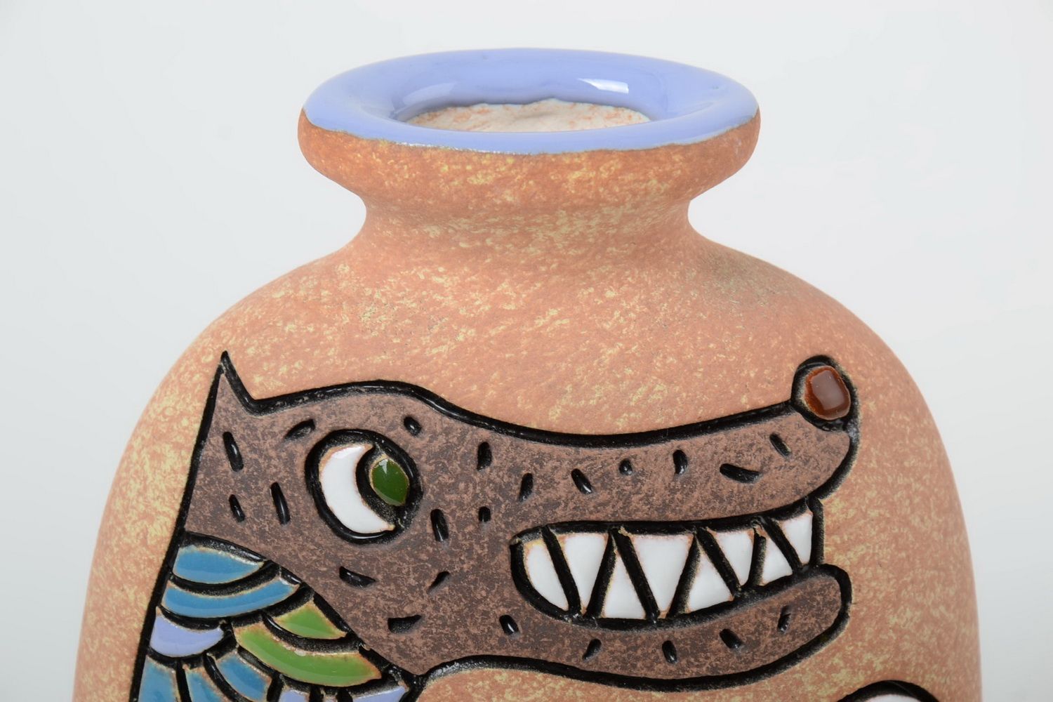 Cat, dog, chick picture ceramic handmade decor vase 30 oz, 9 inches, 0,68 lb photo 4