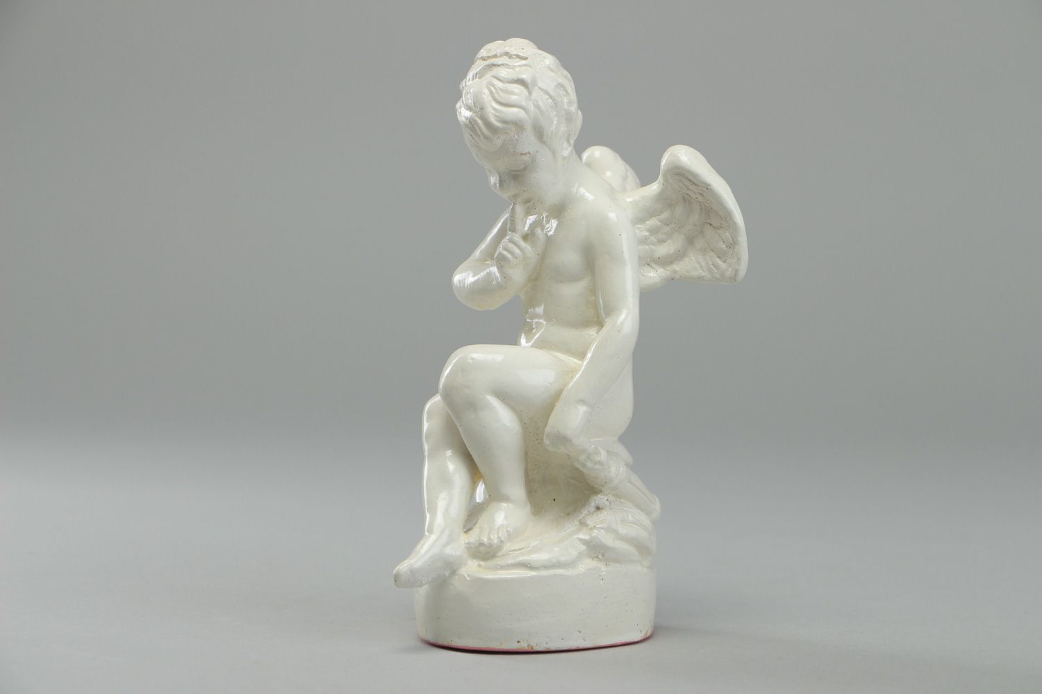 Handmade small figurine of angel cast of white alabaster table decoration photo 1